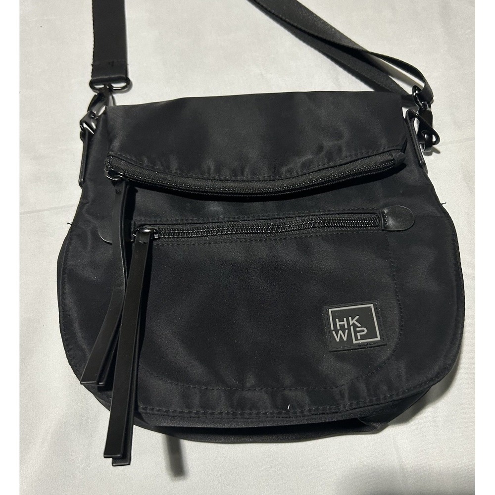 HKWP Crossbody Bag Black Nylon Pockets Adjustable Strap Versatile Streetwear